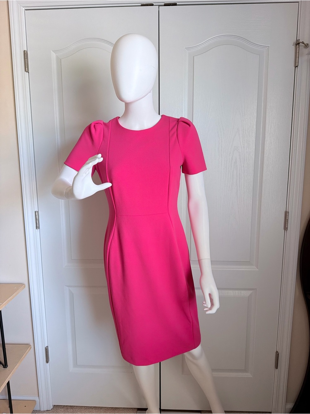 Calvin Klein Hot Pink Puff-Sleeve Sheath Midi Dress Size 6
